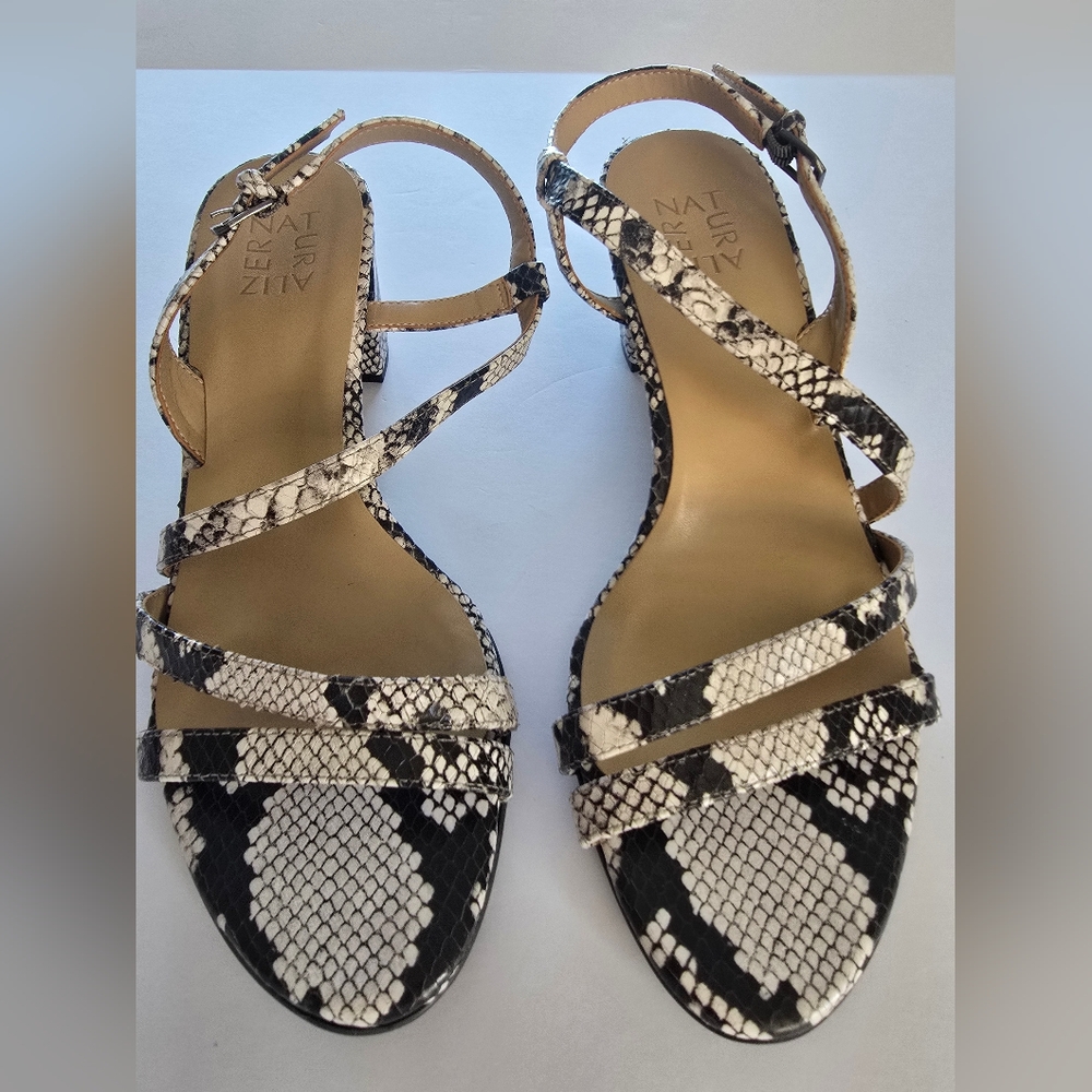 Naturalizer Black and White Strappy Heels Snake Skin Office Attire Work Wear 9